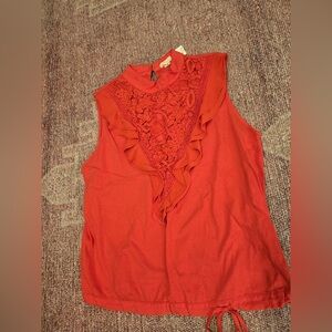 Anthropologie Tiny Emma lace ruffle tank top in coral red size small NWT